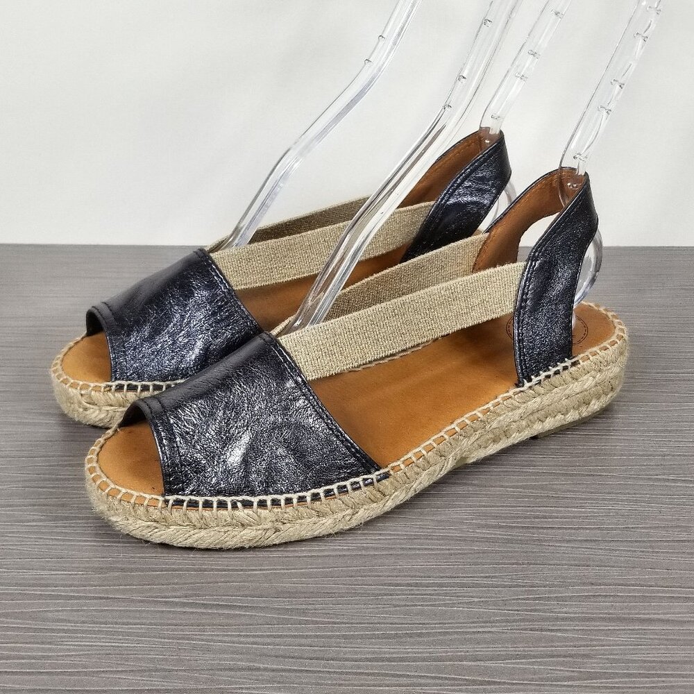Toni Pons Etna Espadrille Sandal, Black Leather, Womens Size 8-8.5 M / 39